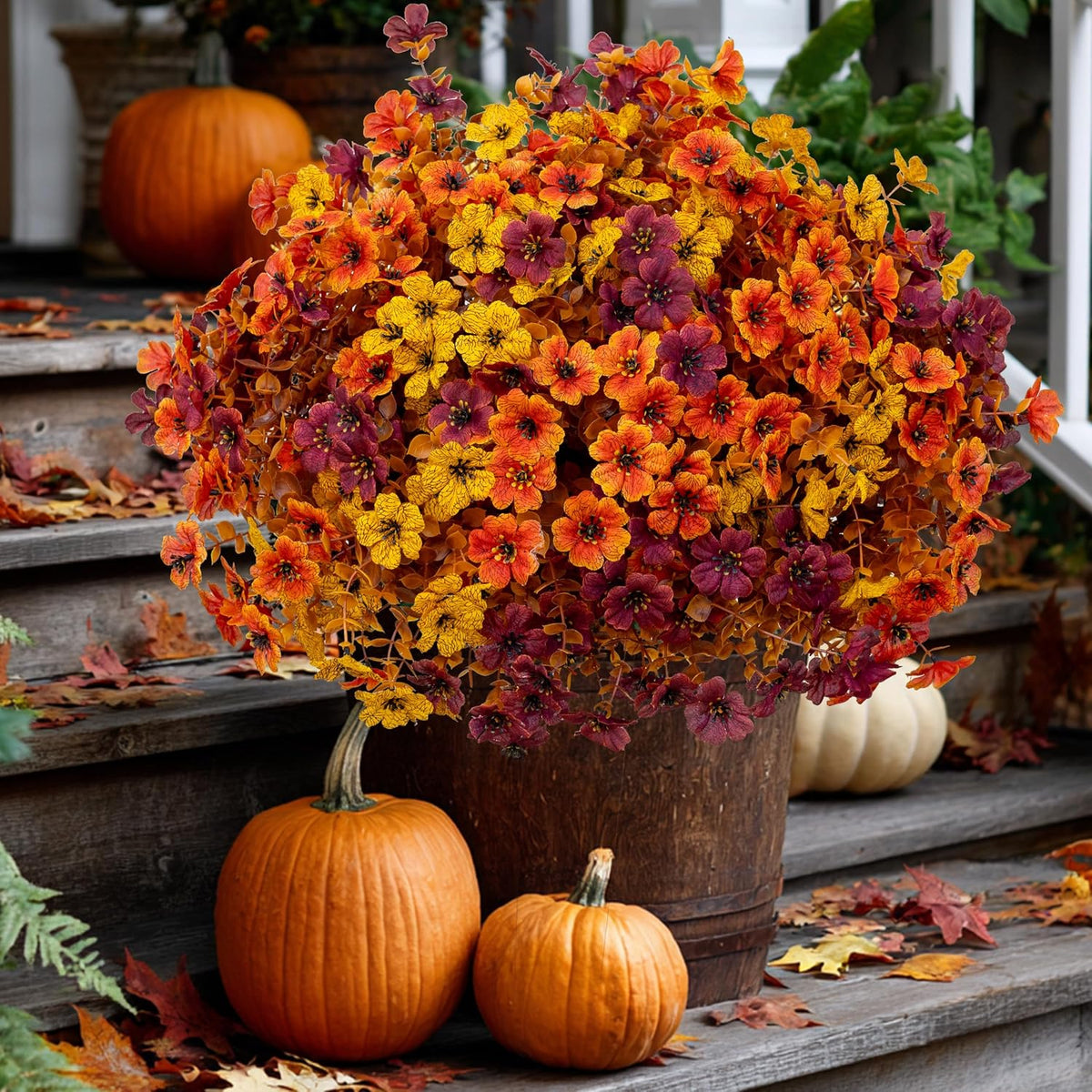 axylex artificial fall flowers outdoor fake mums (brownorangeyellow showing dimensions