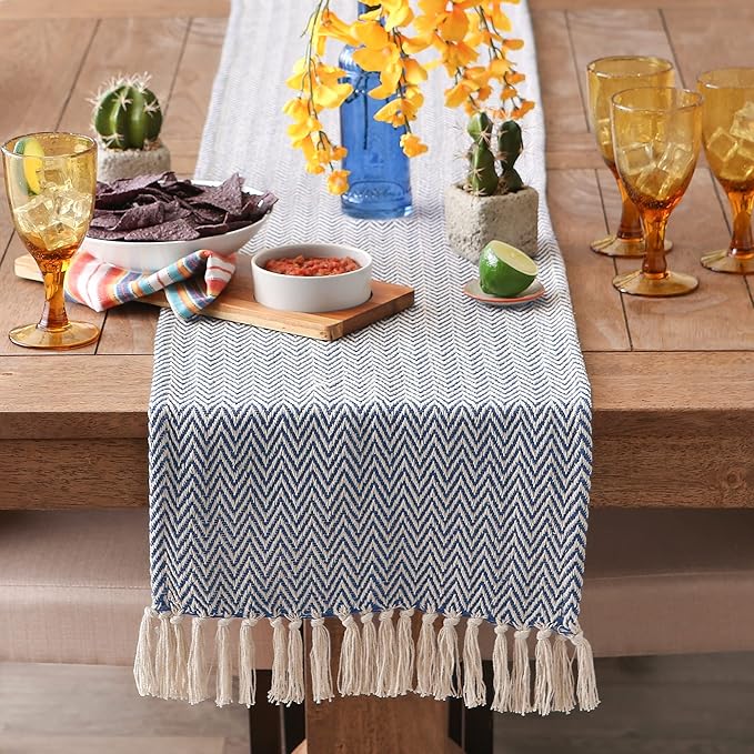 DII Woven Basic Tabletop Collection, Chevron Table Runner, 15x72, Nautical Blue