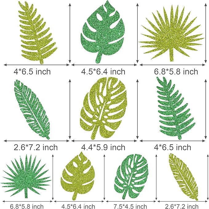 20pcs Glitter Tropical Leaves Centerpiece Decorations for Table Green Palm Leaf Theme Centerpiece Sticks Hawaiian Luau Birthday Decorations for Summer Jungle Theme Birthday Party Baby Shower Supplies