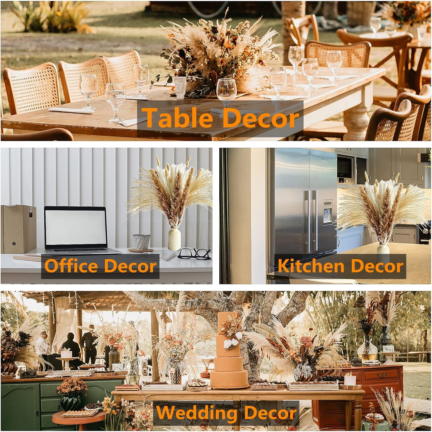 100 PCS Small Boho Pampas Grass, 17" Naturally Dried Pompas, Pampas Grass Decor for Wedding , Boho Party Decorations, Table Decor（Brown and White）