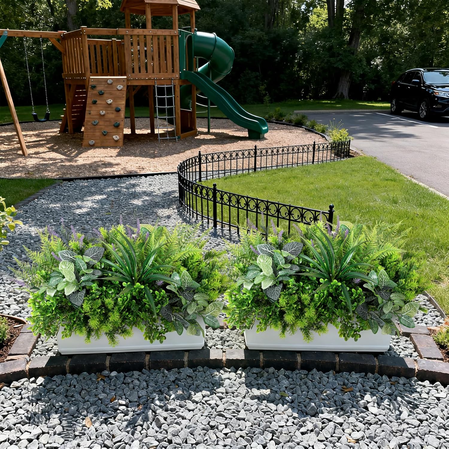 Hrobek Outdoor Faux Plants UV Resistant Fake Greenery for Outside Planter | 12 Bouquet Realistic Artificial Eucalyptus Fern Lavender Spider Vanilla Patio Garden Front Door Porch Yard Home Decor