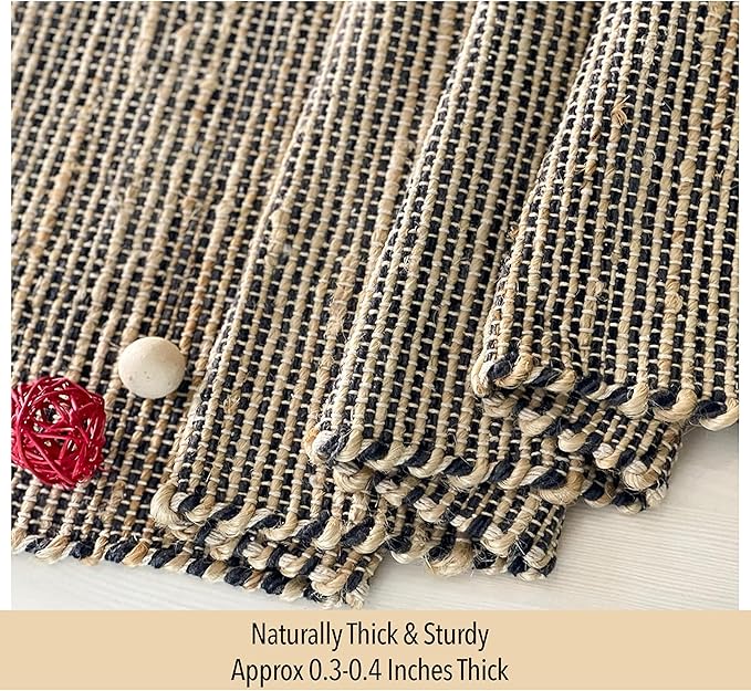 Chardin home Natural Jute Table Runner 13x36 Inch – Vintage Boho Rustic Table Decor – Handwoven Table Runner in Natural Jute and Black – Farmhouse Dining or Console Table Accent