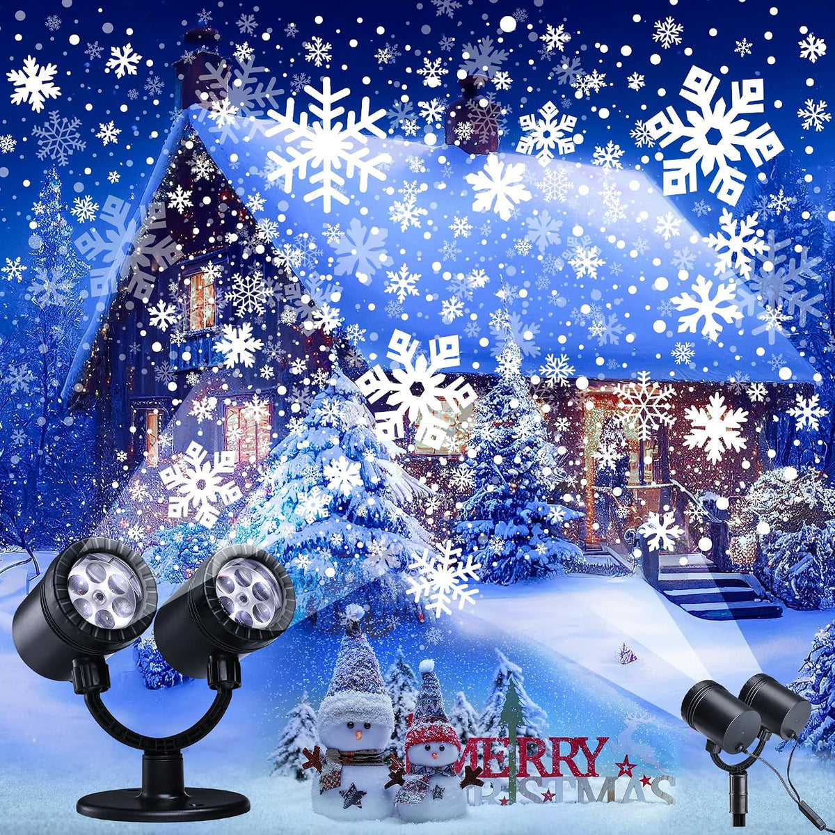 toodour snowflake christmas projector lights outdoor, double head, main product view