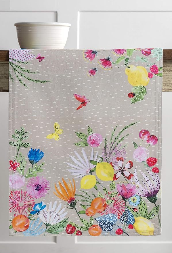Maison d' Hermine Table Runner 100% Cotton Double Layer Table Runners 108 inches Long Decorative for Home Kitchen Dining Party Wedding Bridal Shower Spring Summer (Jardin D'Ete - Fog, 14.50" x 108")
