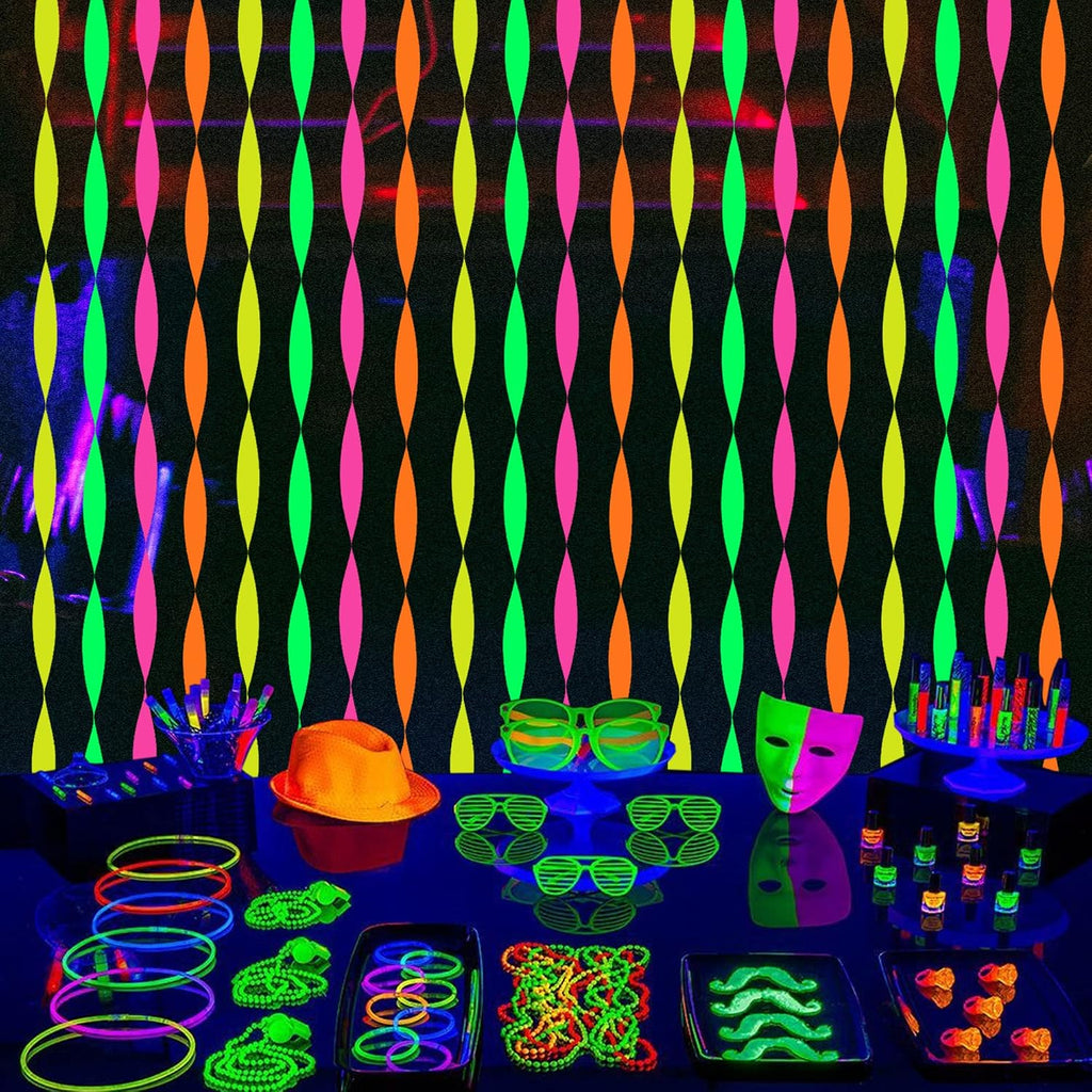 656feet Glow in The Dark Party Supplies Neon Streamers Black Light Party Decorations, 8 Rolls Glow Crepe Paper Streamer Reactive Fluorescent Blacklight Party Supplies for Neon Party, Birthday