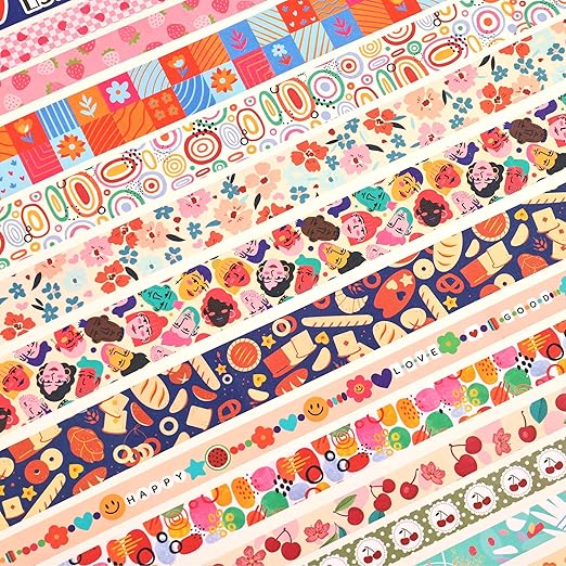 emmoolife 35 Rolls Washi Tape Set, Colorful Cute Floral Writable Decorative Tapes for Scrapbooking and Bullet Journaling, Junk Journal Supplies, DIY Planner Art, 5-30mm Wide 9.84ft Long/Roll