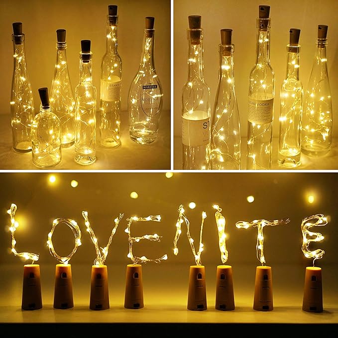Wine Bottle Lights with Cork, Battery Operated 15 Pack 20 LED Cork Shape Silver Wire Fairy Mini String Lights(No Bottles) for DIY, Party, Decor, Christmas, Halloween,Wedding (15, Warm White)