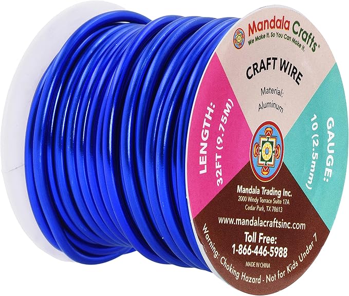 Mandala Crafts 10 Gauge Anodized Aluminum Craft Wire for Jewelry Making - 32 FT Colored Flexible True Blue Wire - Bendable for Bonsai Armature Crafting Sculpting