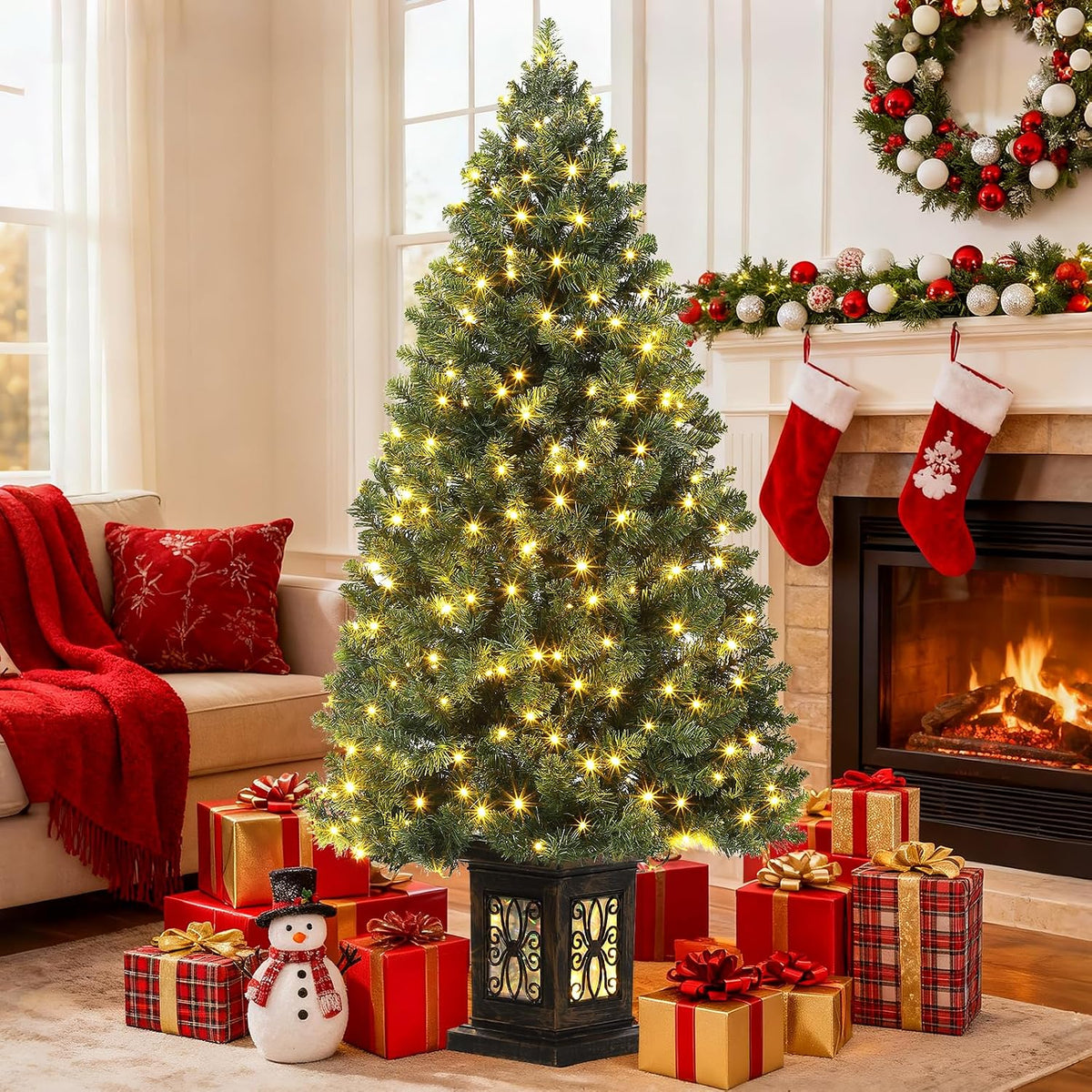 garveehome 4.5 ft artificial fiber optic christmas tree, side view