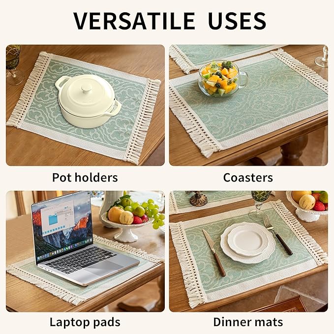 Placemats Set of 4,Waterproof Placemat with Tassel Fringe,Boho Placemats for Coffee Table Western Restaurant