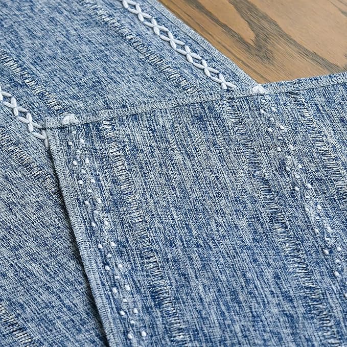 Artoid Mode Blue Rustic Cotton Linen Table Runner, Seasonal Embroidered Hollow Kitchen Dining Table Decoration for Home Party Decor 13x60 Inch