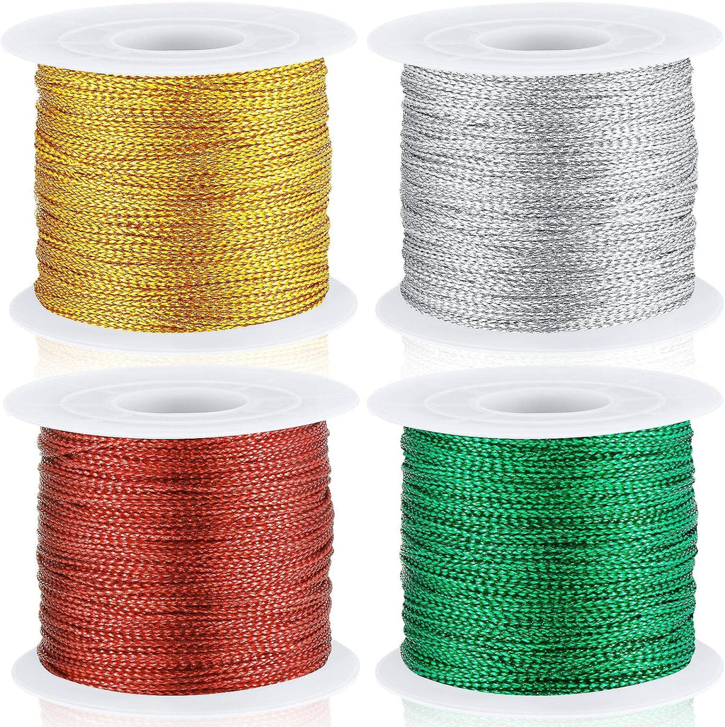 Shappy 440yards x 1mm Metallic Cord Tinsel Rope for Gift Wrapping and Craft DIY, Ribbon Wrap Thread Tag Cord for Craft Making(Gold, Silver, Red, Green)
