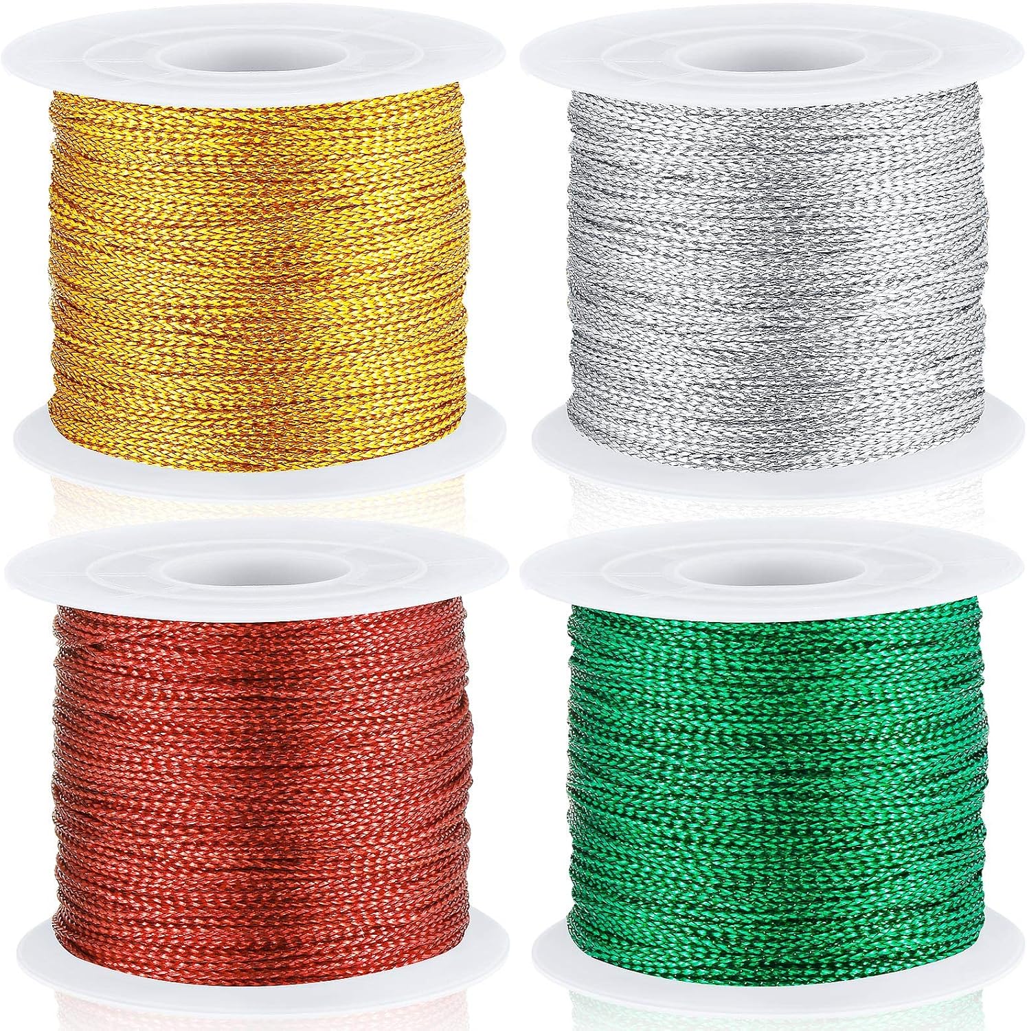 Shappy 440yards x 1mm Metallic Cord Tinsel Rope for Gift Wrapping and Craft DIY, Ribbon Wrap Thread Tag Cord for Craft Making(Gold, Silver, Red, Green)