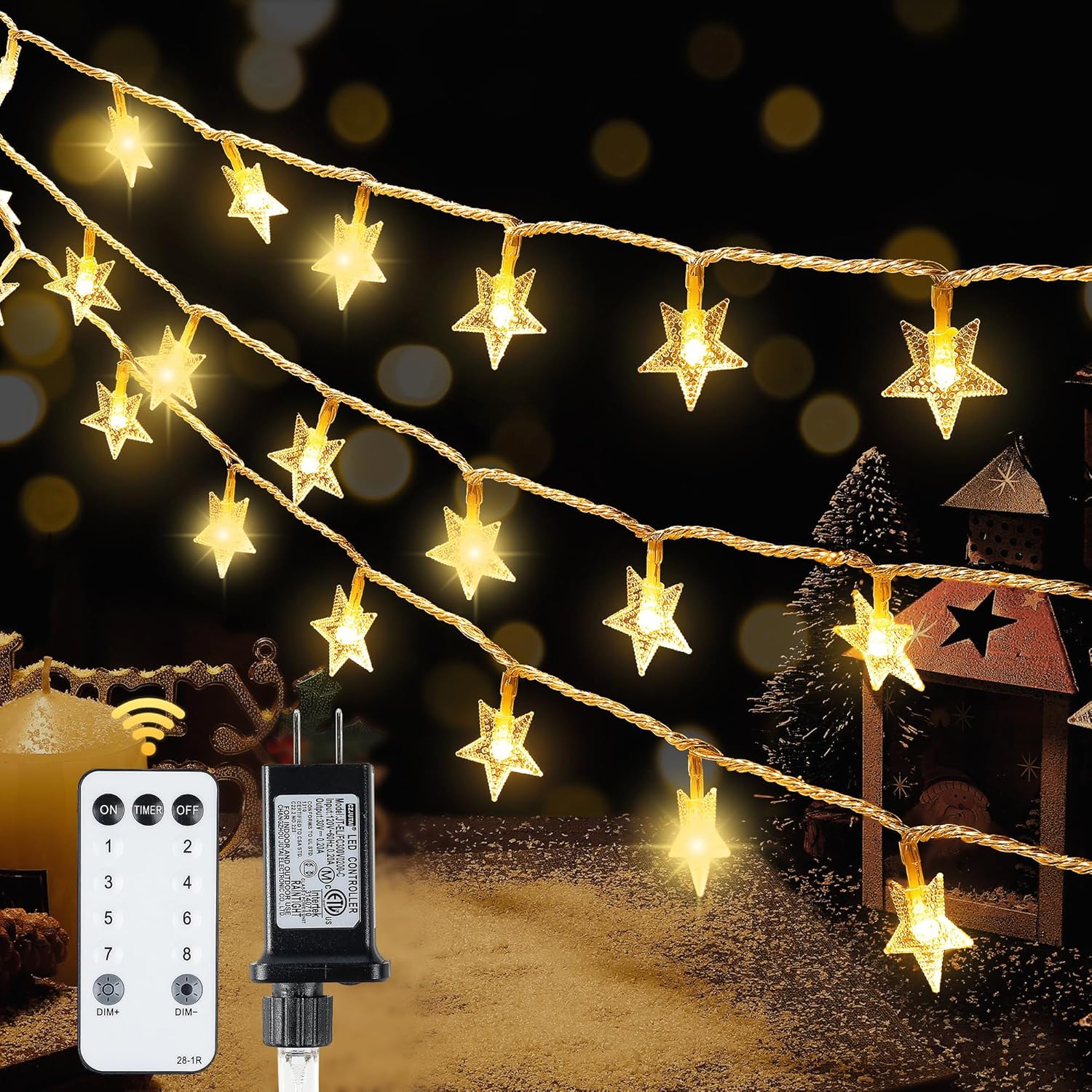 HEYFUNi Warm White Star String Lights,39FT 100LED Plug in Fairy Twinkle Lights with 8 Modes Waterproof for Indoor Christmas Tree, Home, Girls'Room, Garden, Party, Wedding, Classroom Decor(Warm White)
