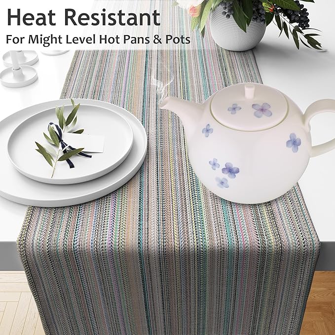 Ruvanti 100% Cotton Table Runner 108 Inches Long, Non-Slip, Stain Resistant, Washable & Reusable Table Runners Perfect for Wedding, Parties, Christmas, Holiday, in-Door use - Color More