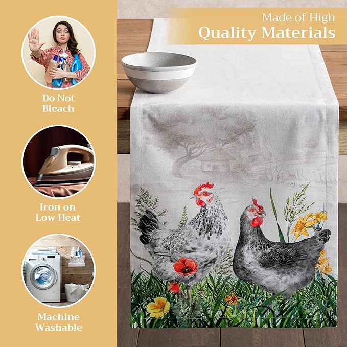 Maison d' Hermine Table runner 100% Cotton Single Layer Table Runners 72 inches long Decorative for Home Kitchen Dining Party Baby Shower Wedding Bridal Shower Spring Summer (Basse Cour, 14.50" x 72")