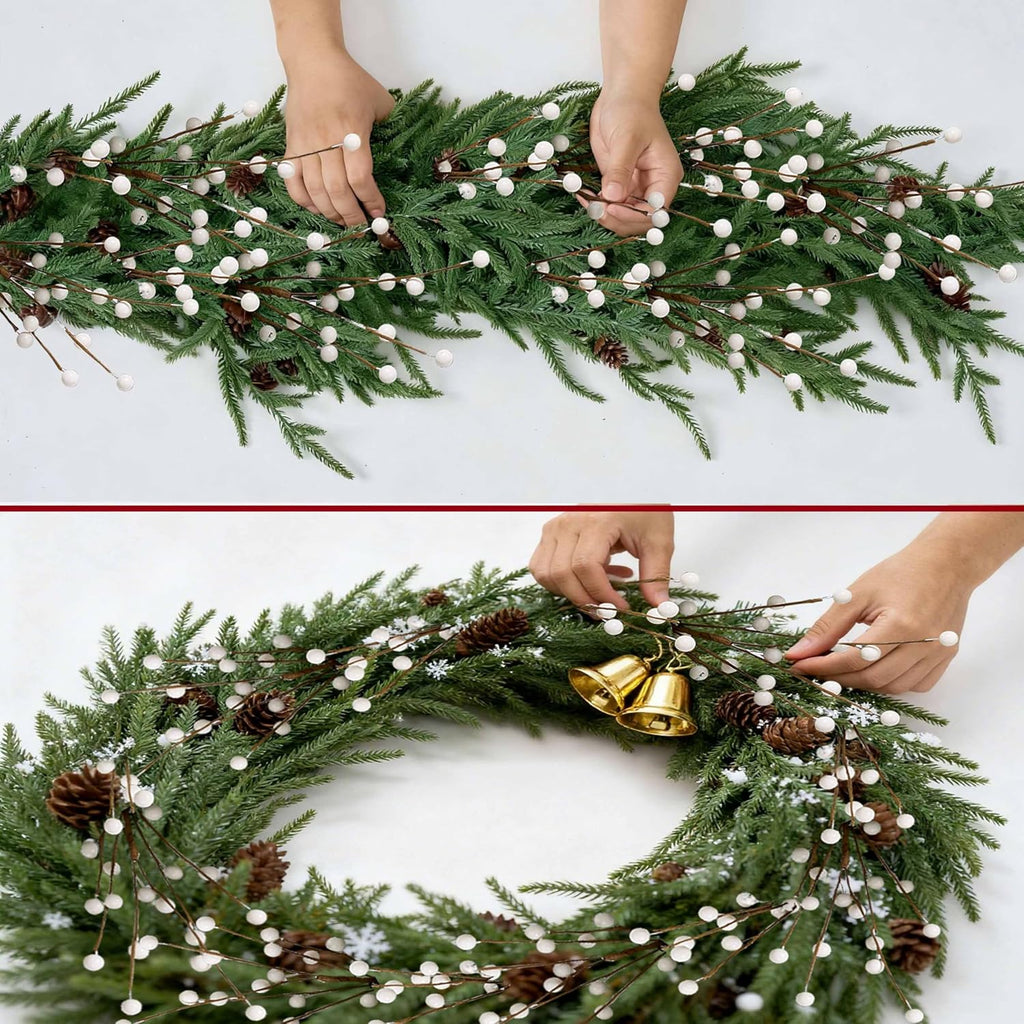 Winter Decorations 24 Pcs Artificial Berry Stems 17inch White Berry Picks for Christmas Holiday Flower Arrangements Home Centerpieces DIY Ornaments
