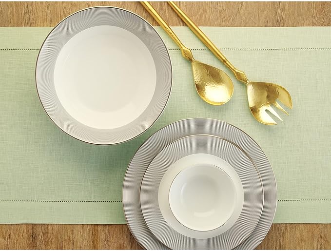 Solino Home Linen Sage Green Table Runner 108 Inches Long - 100% Pure Linen 14 x 108 Inch Table Runner for Fall, Autumn, Thanksgiving, Christmas - Classic Hemstitch