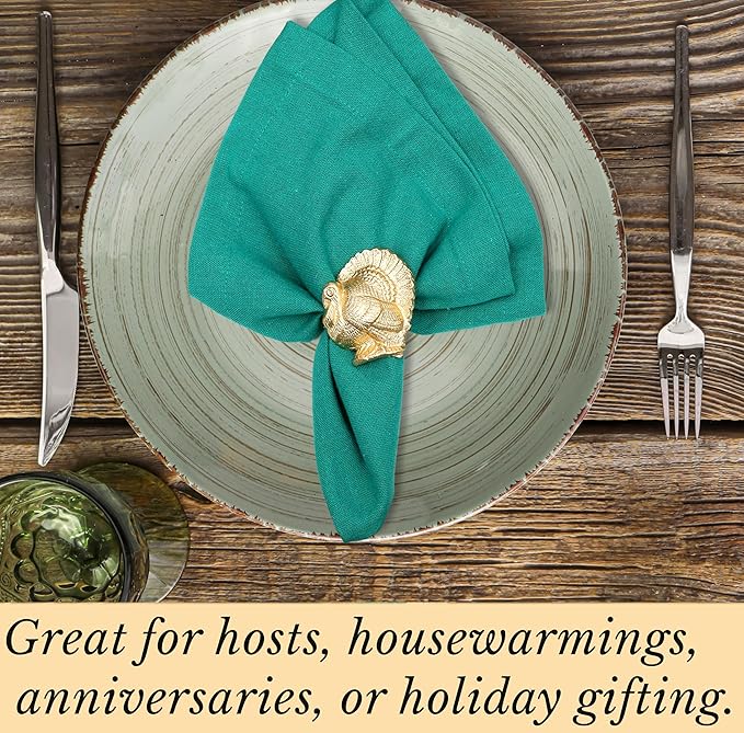 Turkey Bird Gold Napkin Rings Set of -12 for Dinner Parties, Weddings Receptions, Family Gatherings, or Everyday Use - Set Your Style with Daily Use Table Décor Accessories - ALPHA Living HOME