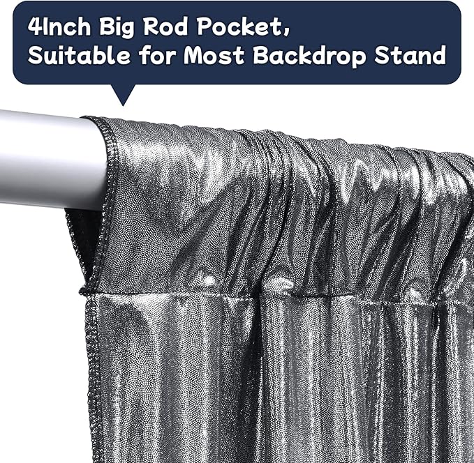 30ftx10ft Black Silver Glitter Sequin Backdrop Curtain for Parties, Wrinkle Free Sparking Backdrop Drapes, 6 Panels 5x10ft Shimmer Photo Back Drop Cloth for Wedding Birthday Photography