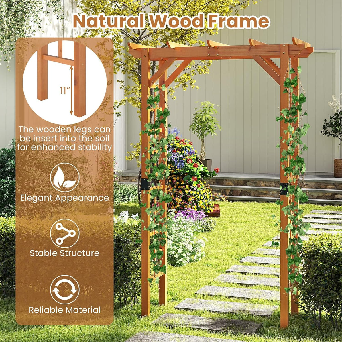 Giantex 7FT Wooden Garden Arbor Trellis, Wood Wedding Arch for Ceremony