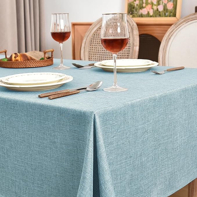 Fitable Textured Linen Tablecloths 2 Pack, Waterproof Fabric Rectangle Table Clothes for 6 Foot Tables, Rustic Holiday Table Covers for Kitchen Dining, Party, Farmhouse (Turquoise, 54 x 108 Inch)