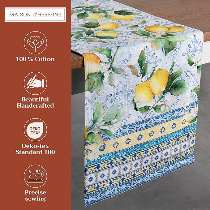 Maison d' Hermine Table Runner 100% Cotton Double Layer Table Runners 72 inches Long Decorative for Home Kitchen Dining Party Baby Shower Wedding Bridal Shower Spring Summer (Citrus, 14.50" x 72")