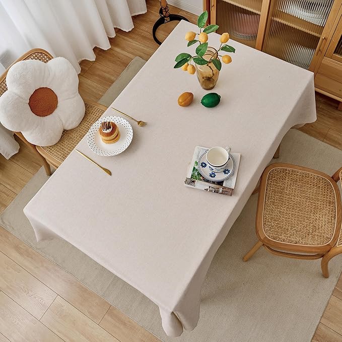 NLMUVW Oatmeal Linen Tablecloth Rectangle 6ft, Rustic Textured Table Cloth Water Resistant Farmhouse Table Cover for Kitchen Dining Party Coffee, 54x84 Inch
