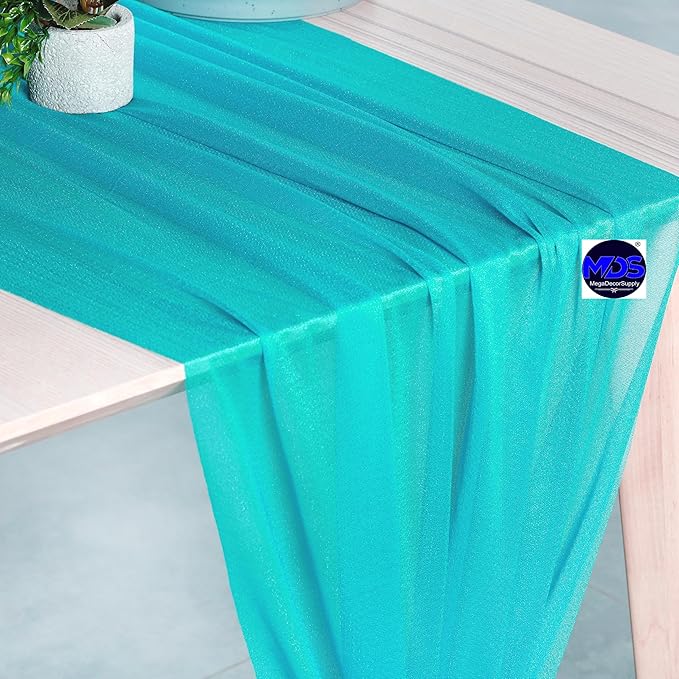 MDS 2 Pack 10ft Chiffon Table Runner 29 x 120 Inches Sheer Wedding Runner Romantic Rustic Table Runner for Wedding Decorations, Birthday Parties, Bridal Shower Party Arch Decor - Peacock Blue