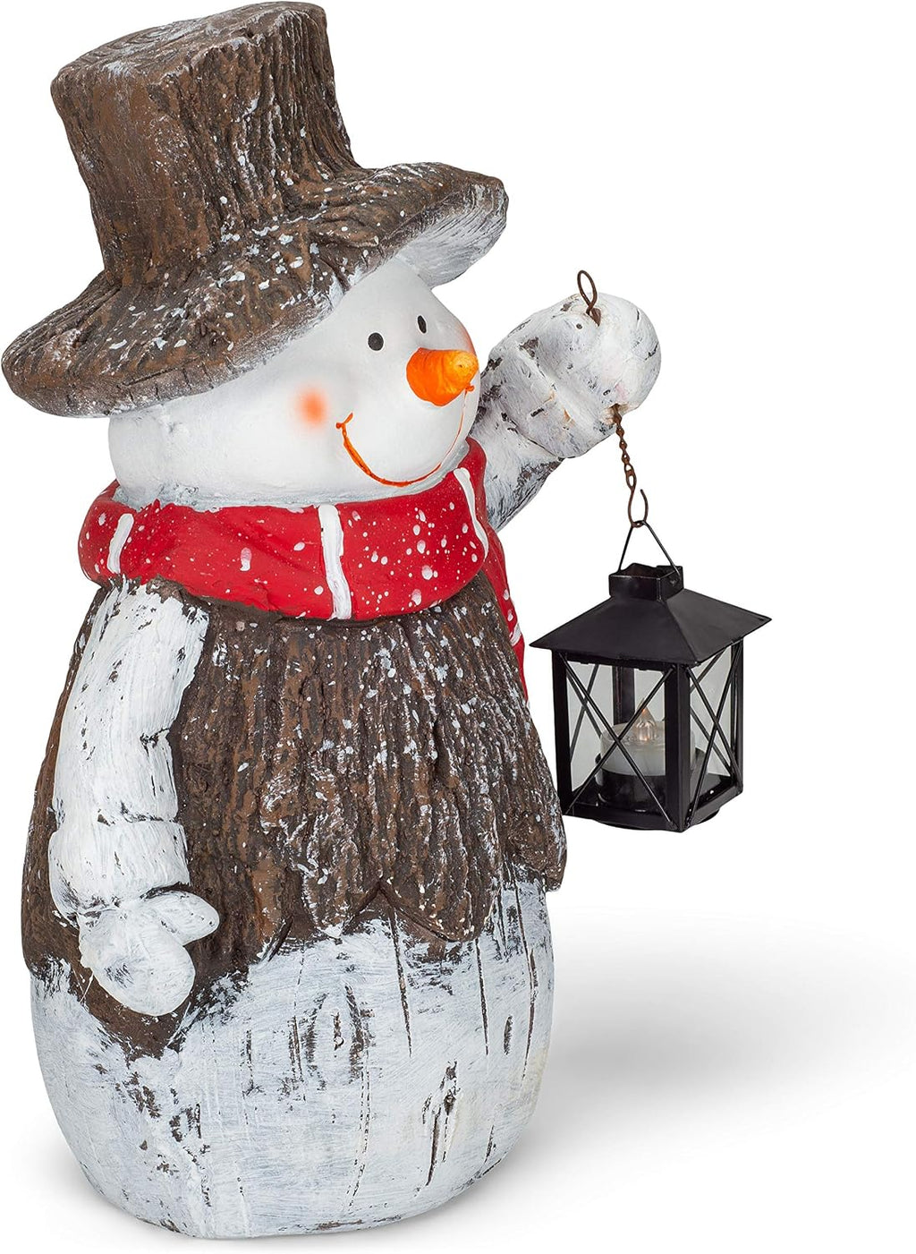 Mark Feldstein & Associates Woodsy Snowman with Lantern LED Light Up 17 Inch Resin Stone Christmas Door Greeter Figurine