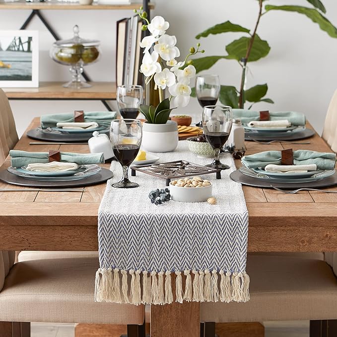 DII Woven Basic Tabletop Collection, Chevron Table Runner, 15x72, Stone Blue