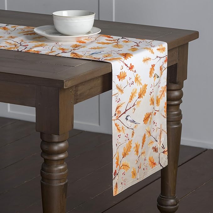 Maison d' Hermine Table Runner 100% Cotton Double Layer Table Runners 72 inches Long for Thanksgiving Christmas Decorations Home Kitchen Dining Party Wedding (Oak Leaves, 14.5" x 72")