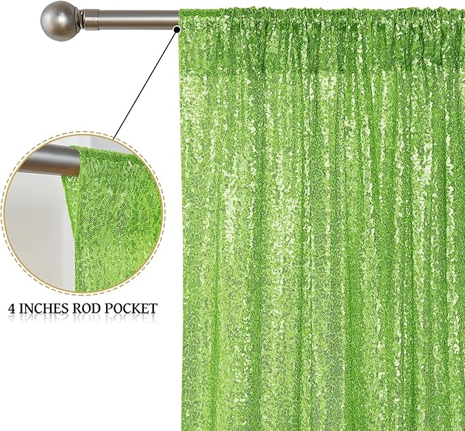 Sugargirl Apple Green Sequin Backdrop Curtain 4 Panels 2FTx8FT Glitter Apple Green Background Drapes Sparkle Photography Backdrop for Party Wedding Birthday Wall Decoration