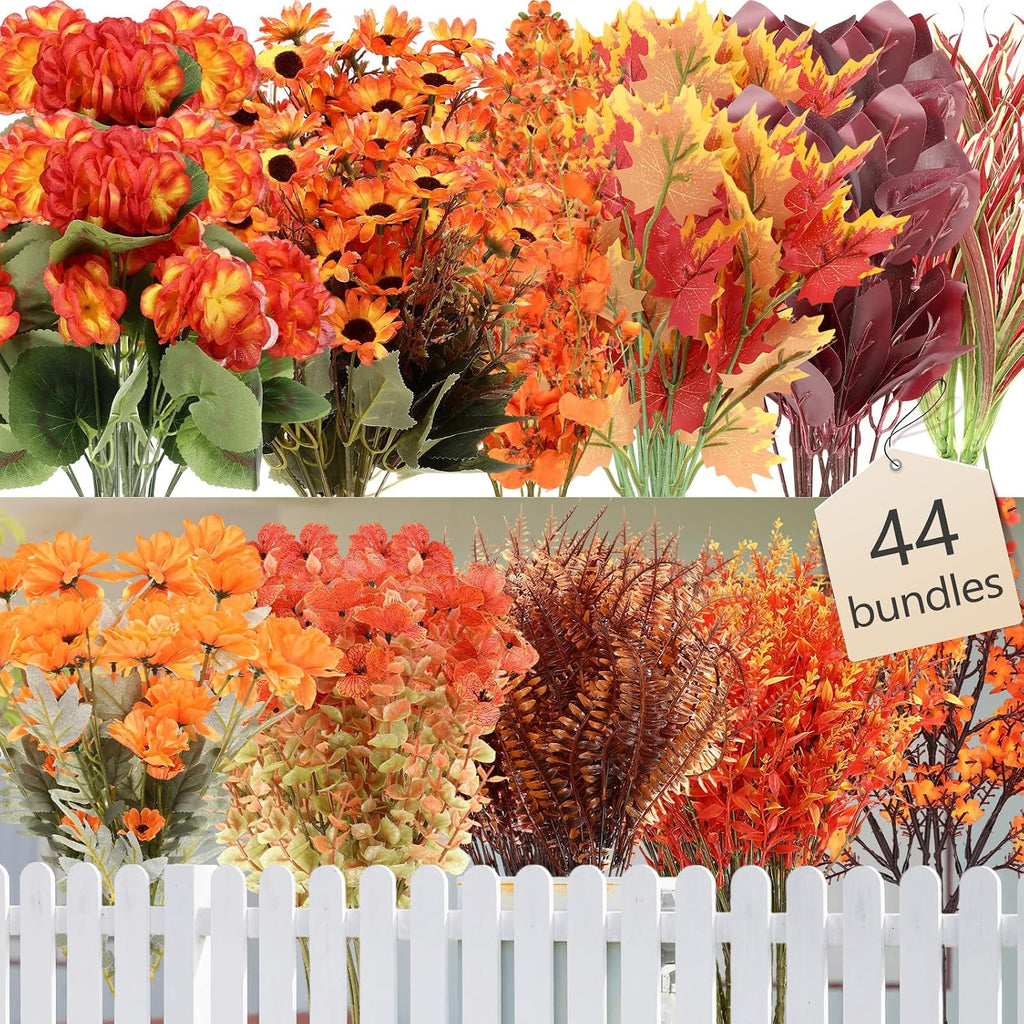 44 bunches artificial fall flowers orange fake plants shown in use
