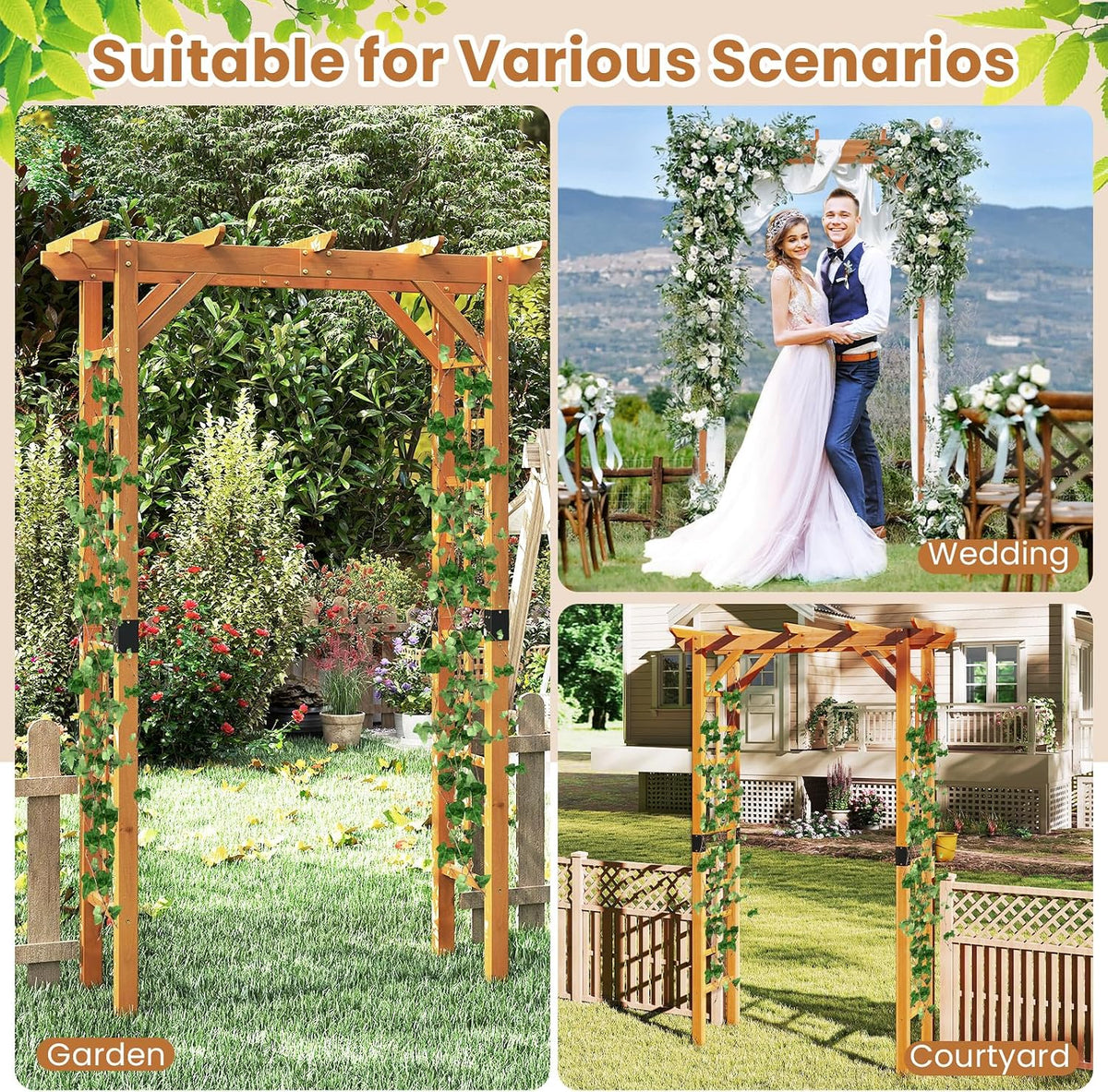 Giantex 7FT Wooden Garden Arbor Trellis, Wood Wedding Arch for Ceremony