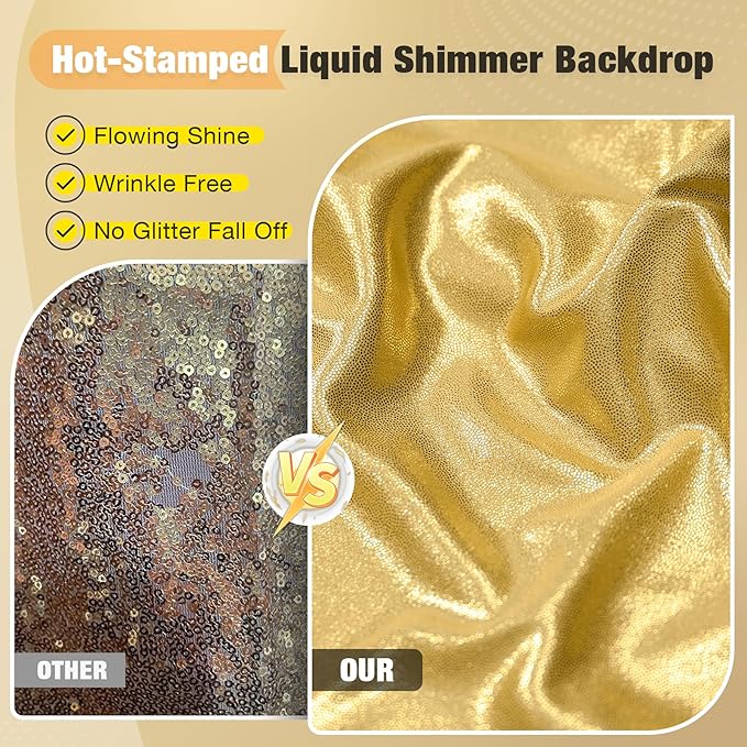 10x10FT Gold Sequin Backdrop - 2 Panels 5x10FT Wrinkle-Free Glitter Drapes for Weddings, Parties & Events
