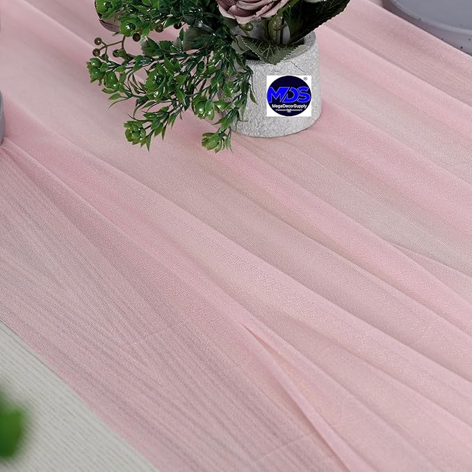 MDS 2 Pack 14ft Chiffon Table Runner 29 x 170 Inches Sheer Wedding Runner Romantic Rustic Table Runner for Wedding Decorations, Birthday Parties, Bridal Shower Party Arch Decor - Blush Pink