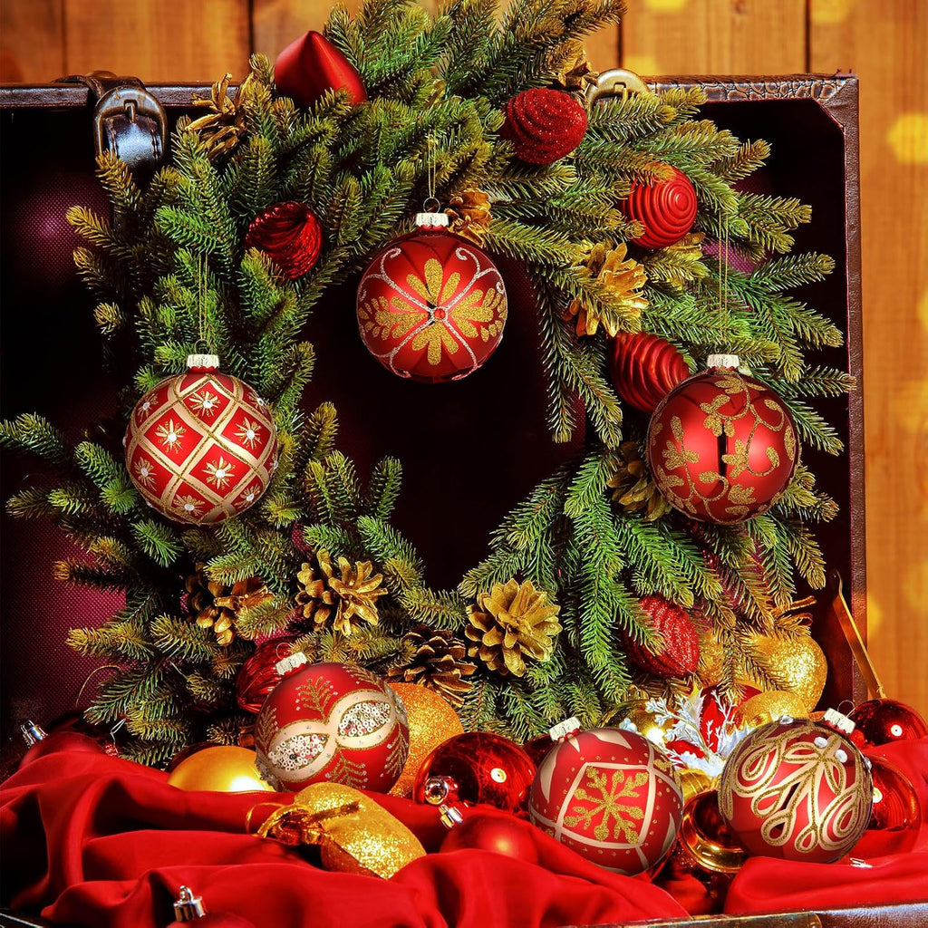 GlikCeil 6 Pcs 3.15 Inch Glass Luxury Christmas Ball Red and Gold Ball Ornaments Glass Christmas Tree Decorations Luxury Hanging Ornaments for Xmas Tree Party Holiday Decor