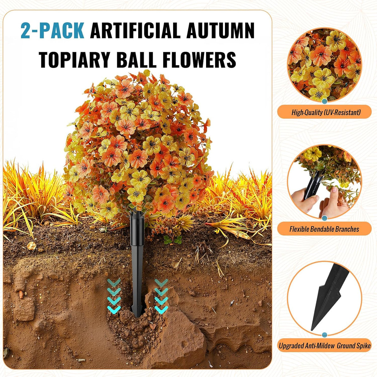 Alupssuc 4Pcs 20" UV Resistant Artificial Fall Ball Flowers for Outdoors