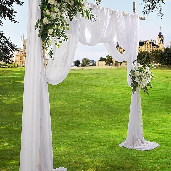 VACVELT Wedding Arch Draping Fabric - White Chiffon, 2 Panels Sheer Drapes, 30 Inch x 20ft Chiffon Backdrop Curtain, Outdoor Sheer Drapery for Ceremony Party Ceiling