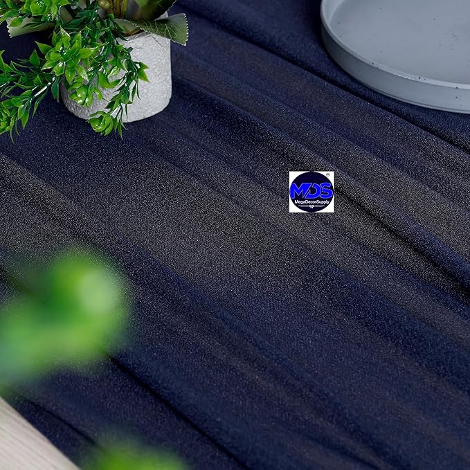 MDS 2 Pack 14ft Chiffon Table Runner 29 x 170 Inches Sheer Wedding Runner Romantic Rustic Table Runner for Wedding Decorations, Birthday Parties, Bridal Shower Party Arch Decor - Navy Blue