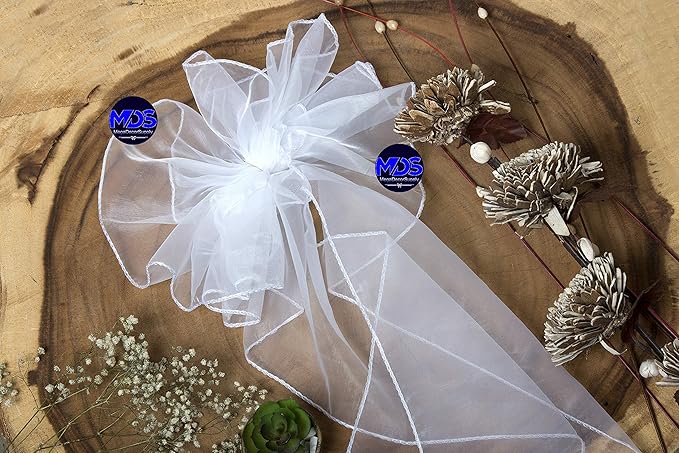 MDS Pack of 25 PCS Organza Chair Sashes Wider Dining Chair Bows Ribbon Tie Back for Wedding Party Birthday Bridal Shower Reception Event Banquet Home Chair Cover Decoration - White