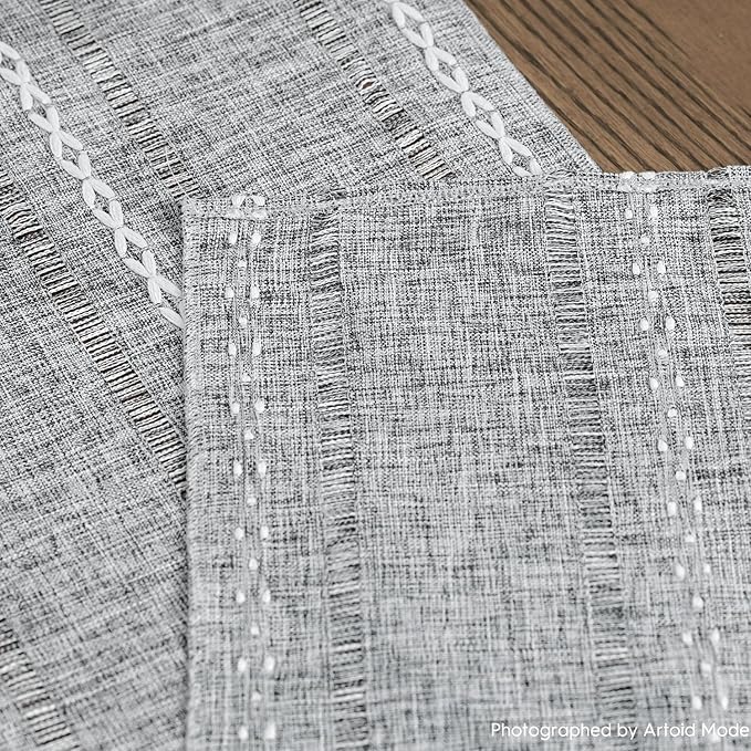 Artoid Mode Dark Grey Rustic Cotton Linen Table Runner, Seasonal Embroidered Hollow Kitchen Dining Table Decoration for Home Party Decor 13x108 Inch