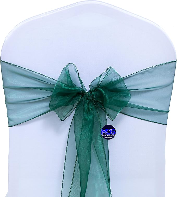 MDS Pack of 100 PCS Organza Chair Sashes Wider Dining Chair Bows Ribbon Tie Back for Wedding Party Birthday Bridal Shower Reception Event Banquet Home Chair Cover Decoration - Hunter Green
