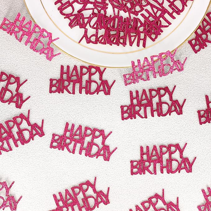Hot Pink Happy Birthday Confetti Girl Birthday Party Decorations Glitter Table Scatters for Adult Women Birthday Anniversary DIY Crafts Party Supplies 100PC