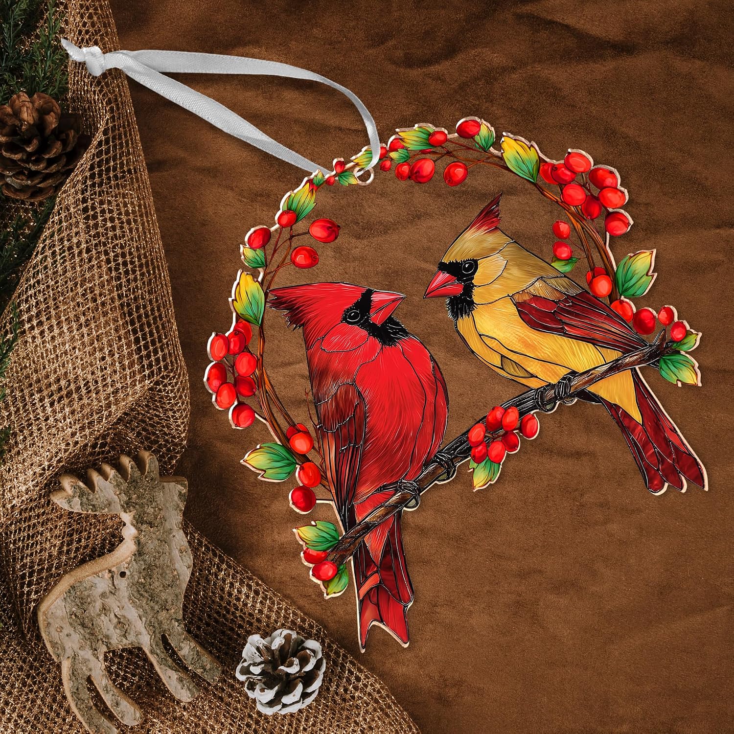 AXIARA Two Layer Wooden Cardinal Christmas Ornaments 2026 | Cardinal Christmas Decorations Gifts for Women Men, Sympathy Memorial Gift for Loss of Loved One