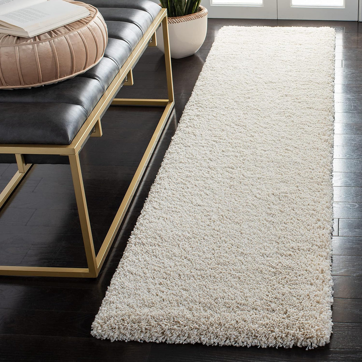 SAFAVIEH Milan Shag Collection 2' x 6' Ivory SG180 Solid Non-Shedding...