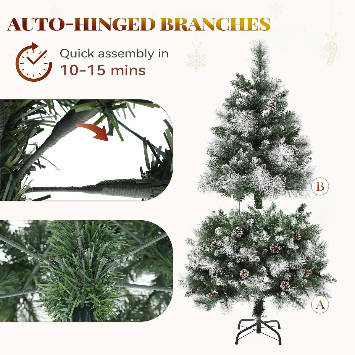 yitahome 4.5ft prelit christmas tree w/pine cones &, side view