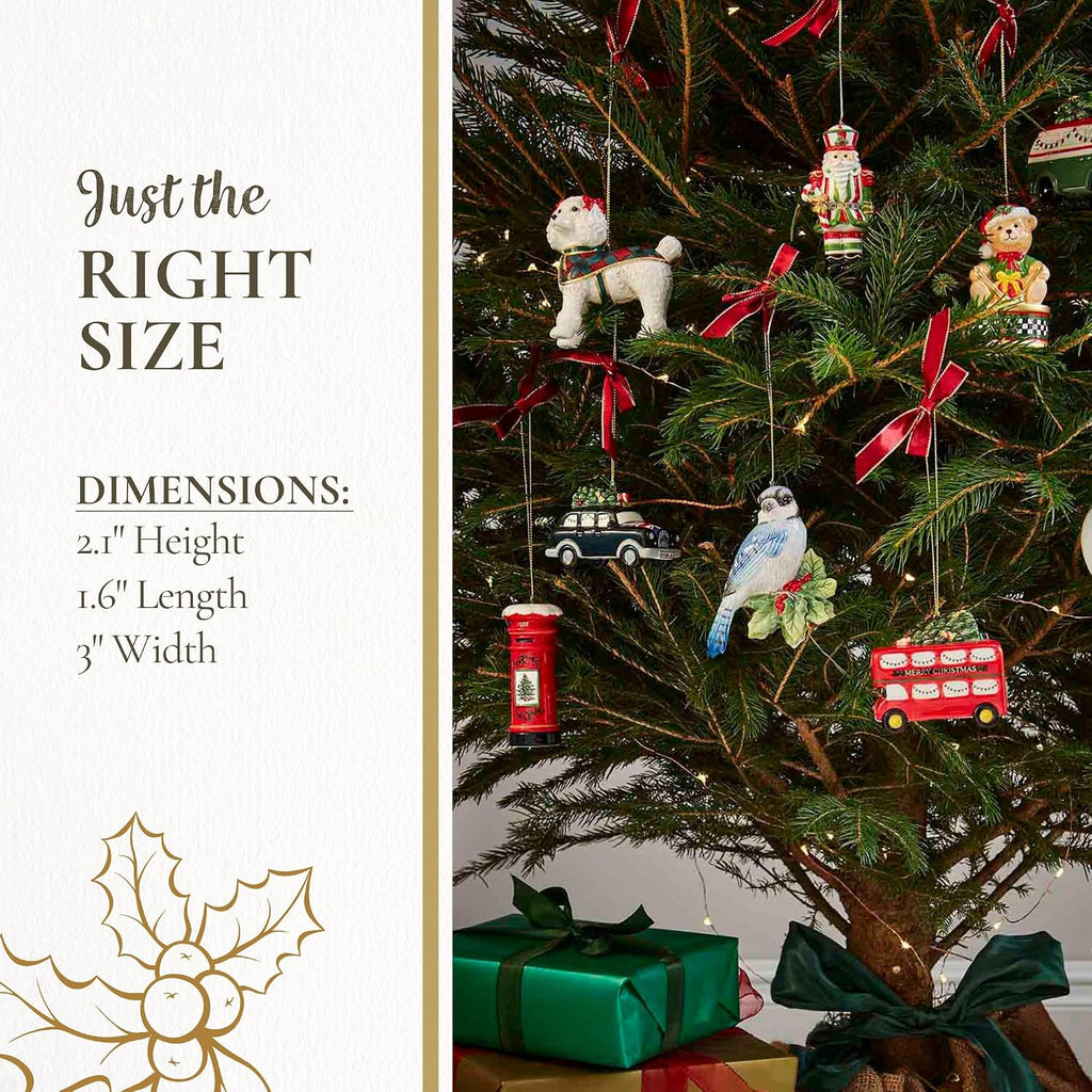 Spode Christmas Tree Brit Taxi Ornament - Dolomite Holiday Hanging Bauble for Seasonal Displays