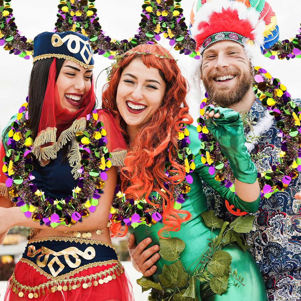 MARFOREVER Mardi Gras Tinsel Garland Mardi Gras Decorations Purple Green Gold Metallic Twist Garlands Carnival Hanging Ornament for Carnival Party Indoor Outdoor Home Supplies Decor, 3 Pcs 19.7 FT